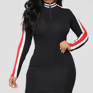 Red stripe zipper dress